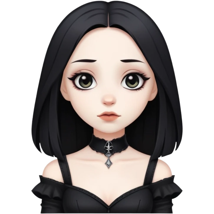 gothic girl with wide shoulders, small chest, black clothes, pale skin emoji