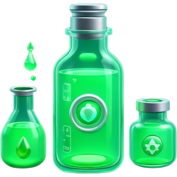 Clash of Clans aesthetic: Cinematic Playful Sci-fi green health pack Emoji, rendered in a 3D vector-style similar to standard emojis with minimal shading and bold, simplified shapes. A compact, futuristic vial with a glowing neon liquid and sleek contours, softly glowing with a healing cosmic charm. Simplified yet unmistakably iconic, highly detailed and consistent, glowing with a soft radiant glow and high shine. Stylized with a touch of futuristic alchemy and a soft glowing outline, capturing the essence of a vital energy elixir with a playful, interstellar spirit! emoji