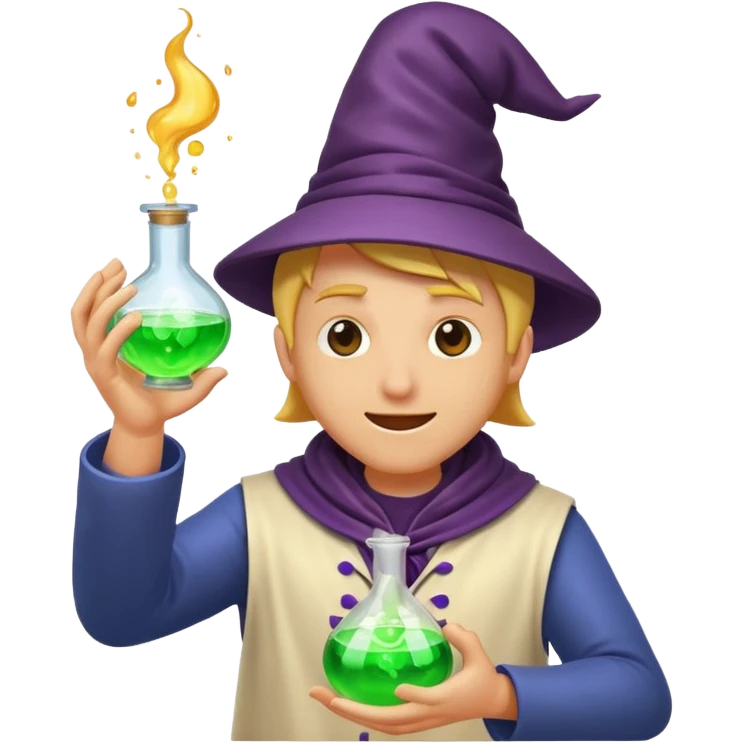 human alchemist winking while swirling glowing potion emoji