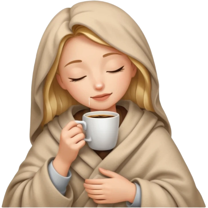 Girl inside a blanket sipping coffee eyes closed emoji
