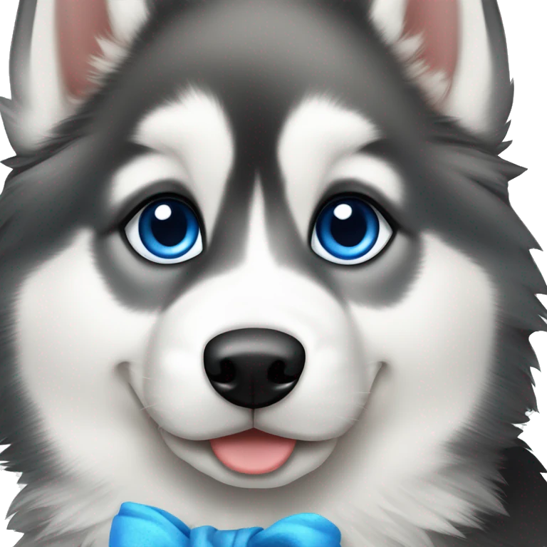 siberian husky puppy with black and white fur with blue eyes emoji