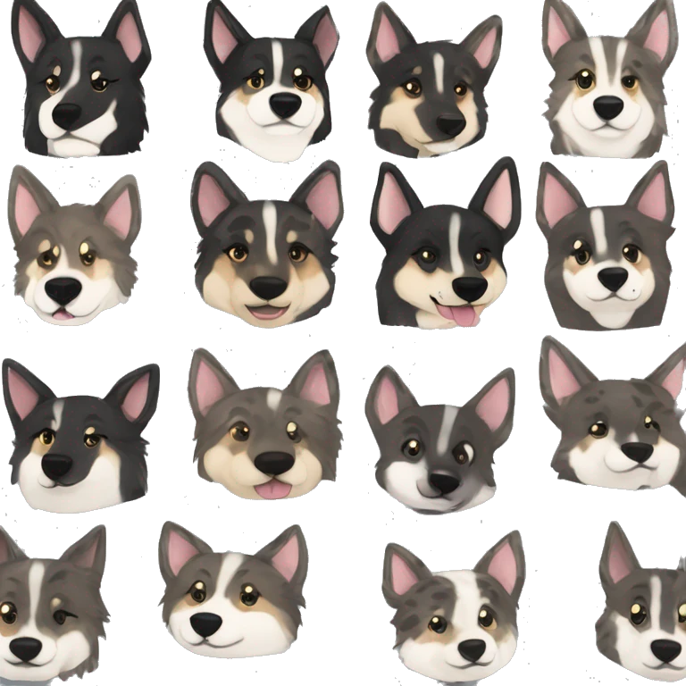  Black spotted brindle German shepherd husky fluffy ears and holographic harness running emoji