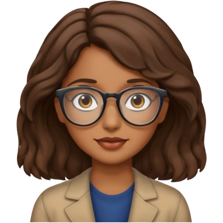 brown girl with wavy  shoulder length hair. glasses, emoji