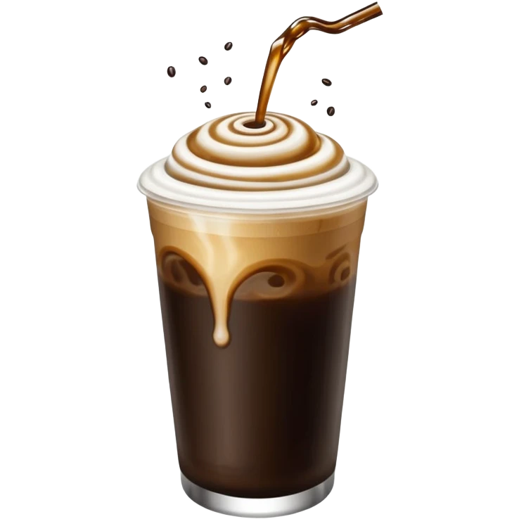 Trippy space background with a floating cup of cold coffee emoji