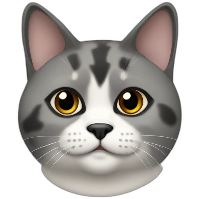 senior chubby diluted calico cat, grey chin, black nose, grey ears, grey and white emoji