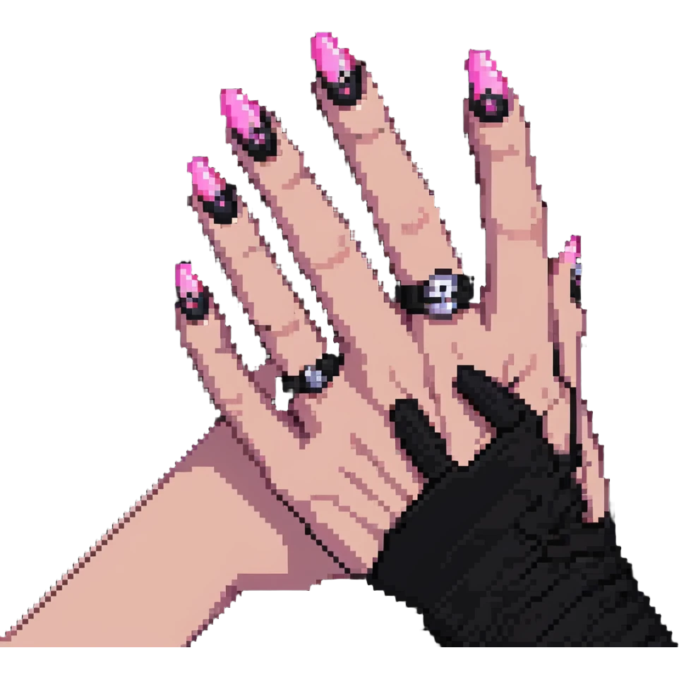 hand with 5 fingers, pink gothic nails emoji