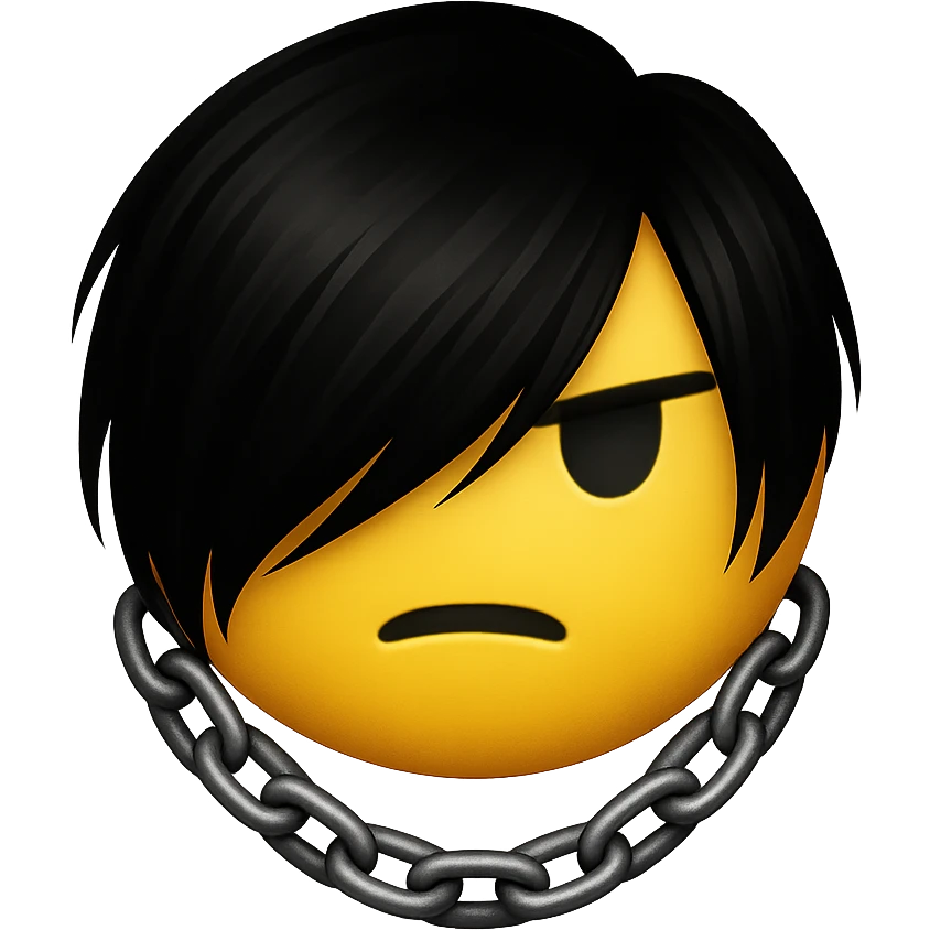 emo emoji, black and silver chain, mysterious and modern, no background emoji