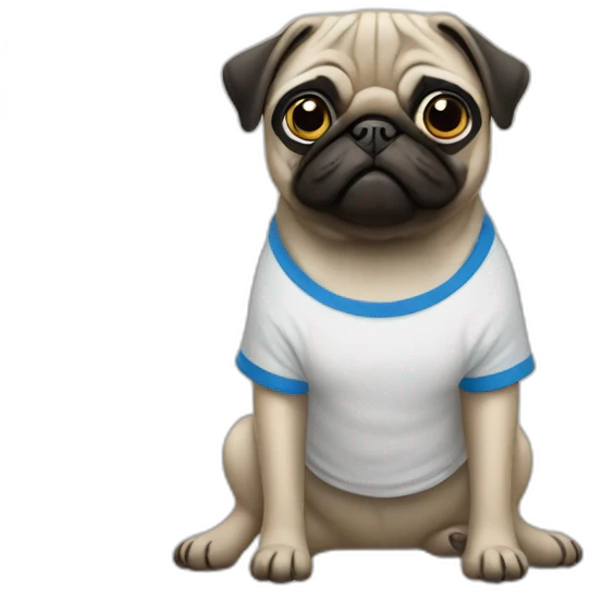 pug wearing a t-shirt emoji