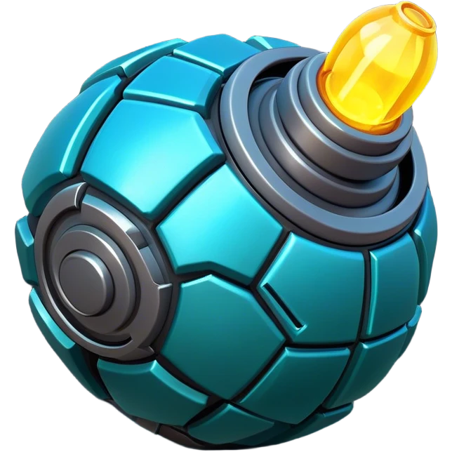 Clash of Clans aesthetic: Cinematic Playful 3D Isometric Plasma Grenade Emoji, rendered in a 3D vector-style similar to standard emojis with minimal shading and bold, simplified shapes. A compact, distinct form with signature details, softly glowing with a futuristic sci-fi warfare charm. Simplified yet unmistakably iconic, highly detailed and consistent, glowing with a soft radiance and high shine. Stylized with a touch of high-tech brilliance and a soft glowing outline, capturing the essence of a beloved gaming relic with a friendly, playful manner! emoji