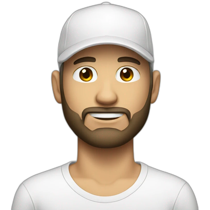 white man with a beard with a white cap and white tee-shirt emoji