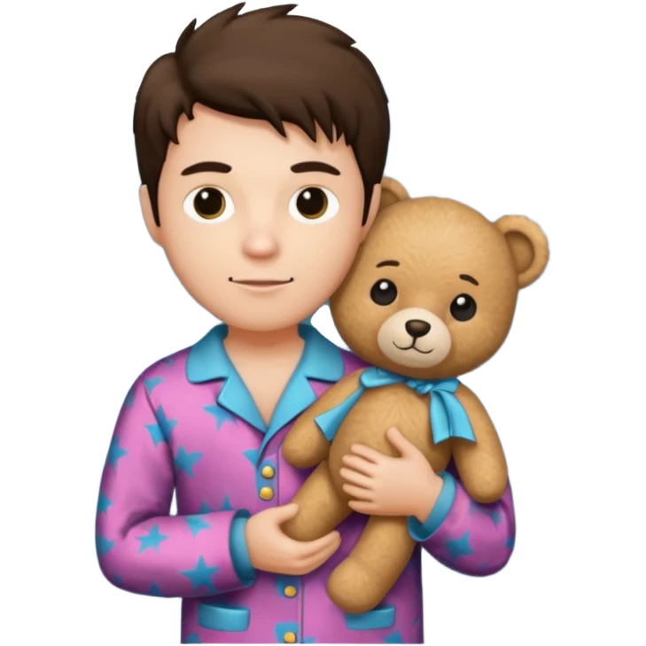 rock & roll fan wearing pajamas and holding a teddy bear emoji