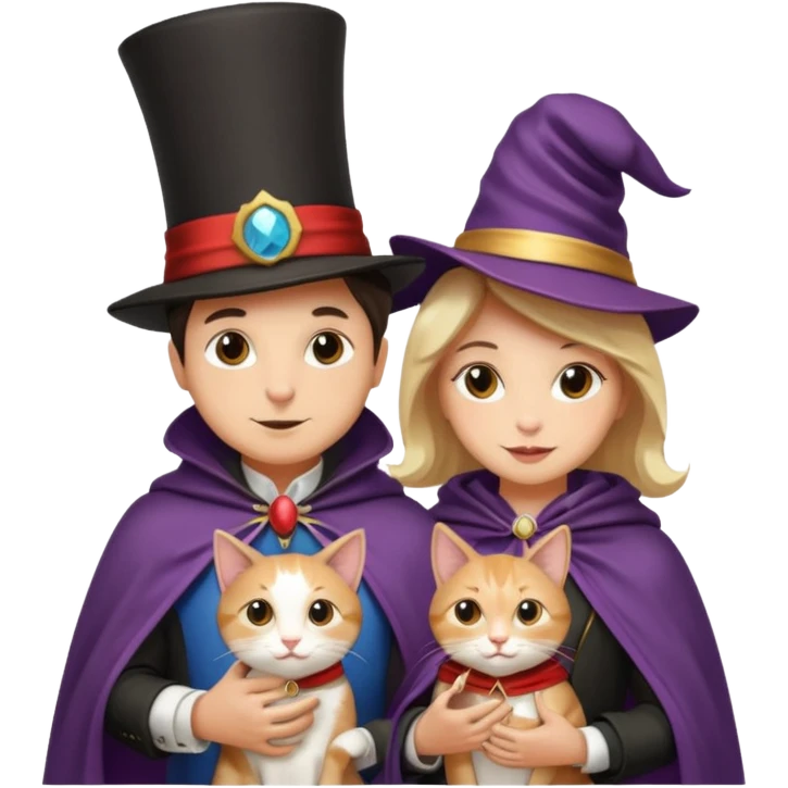 magician couple and their pet cat emoji