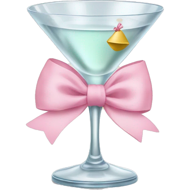 A martini glass with a baby pink bow wrapped around the stand emoji