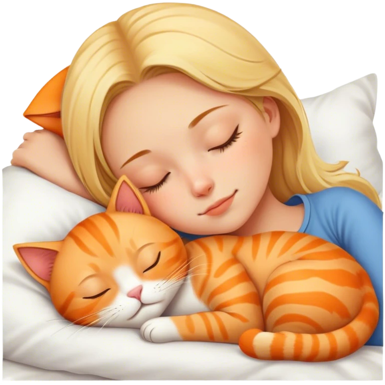 Blond girl sleep Orange cat  emoji