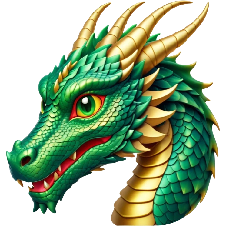 Cinematic Noble Dragon Portrait Emoji, Poised and majestic, with a sinuous, elongated body covered in intricately detailed, shimmering scales in hues of emerald and gold, and piercing, fiery eyes that reflect ancient wisdom; rendered with lifelike texture and natural highlights, high shine, intelligent and formidable, styled with an aura of mythic power, focused and attentive, soft glowing outline, capturing the essence of a legendary dragon that appears ready to soar out of the screen with timeless authority! emoji