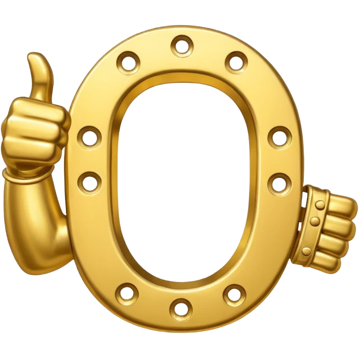 Emoji is an iron golden horseshoe with a thumbs up in the middle (Like) emoji