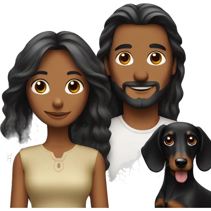 Couple with two long-haired black dachshunds emoji
