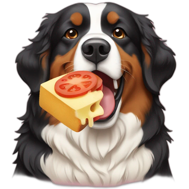 bernese mountain dog eating swiss raclette emoji