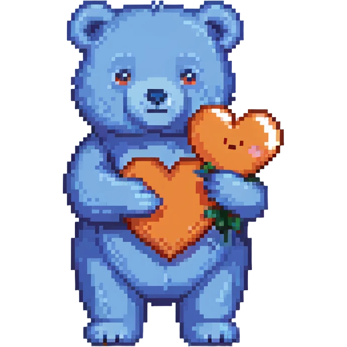 blue bear holding a heart emoji