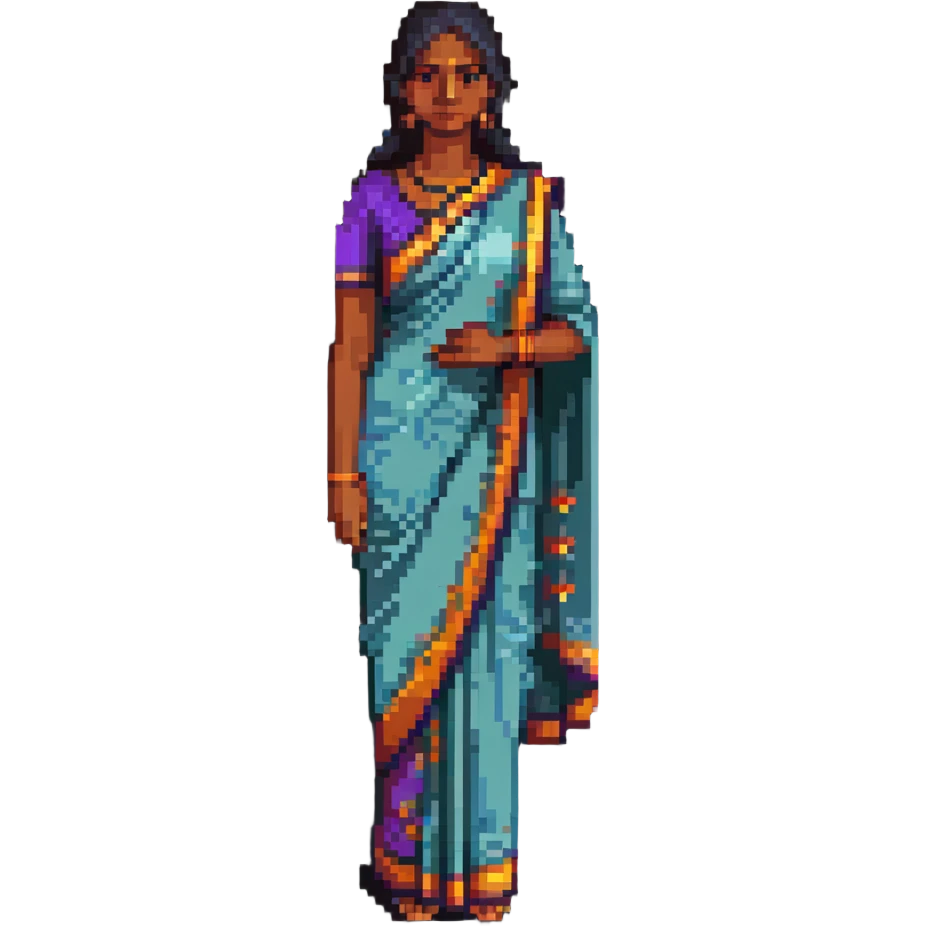 Indian mother in a saree, simple and cute pixel art style emoji