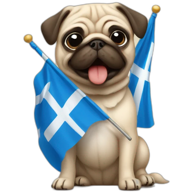 pug holding a big finland flag emoji