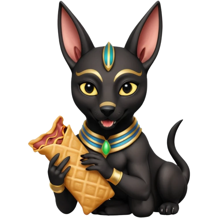  mean Short-eared Black fur beautiful female alien anubis puppy statue posed biting bacon package  emoji