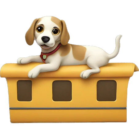 Dog riding a train made of fabric emoji