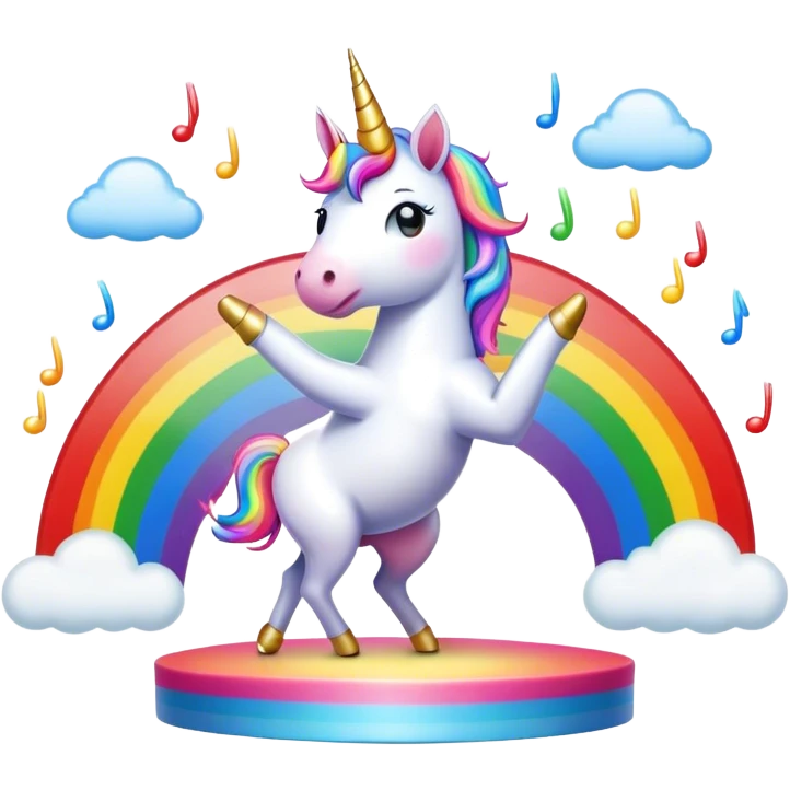 a unicorn dancing on a stage while farting rainbows emoji
