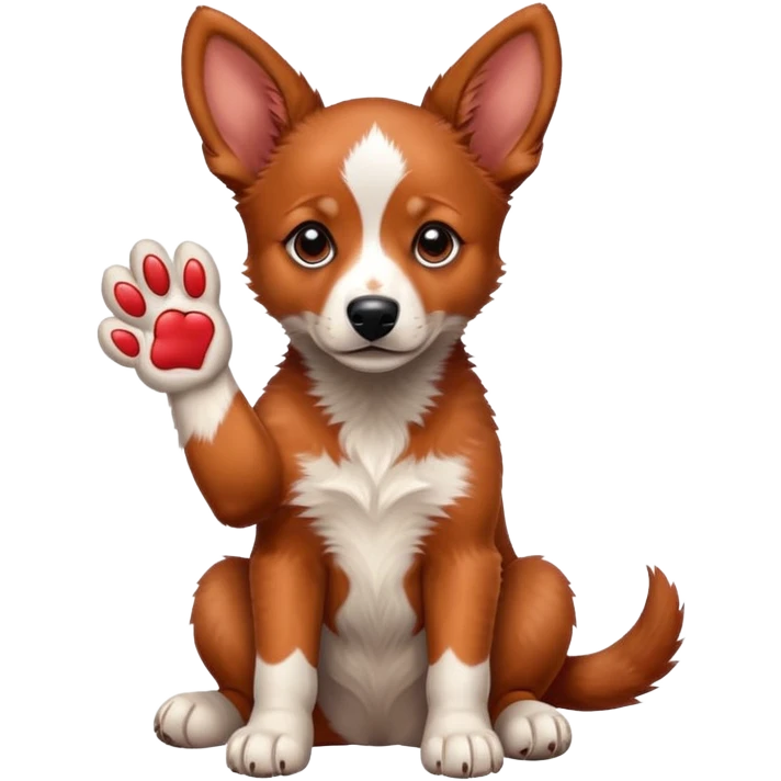 Red heeler puppy with paw raised emoji