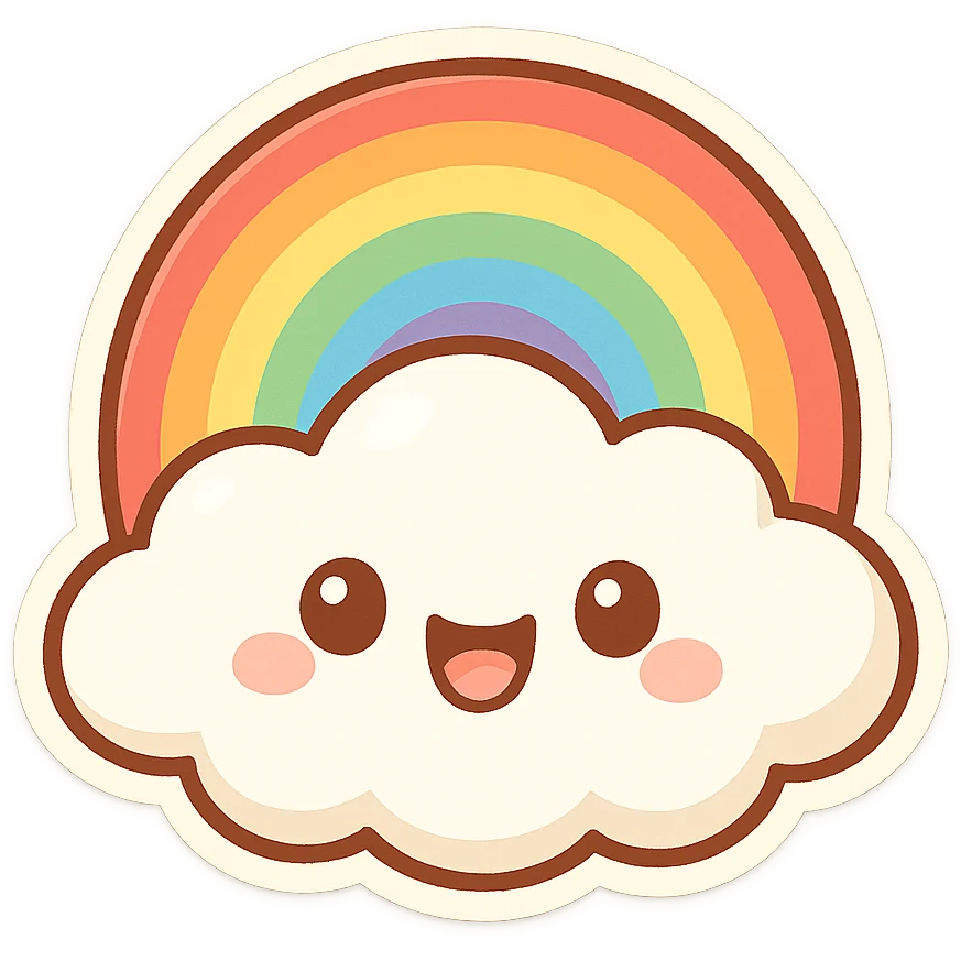chibi sticker-style rainbow cloud, cute and exaggerated emoji