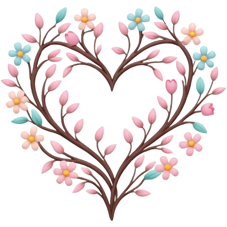 Natural cottage core aesthetic minimal flower branches in a twisty heart shape emoji