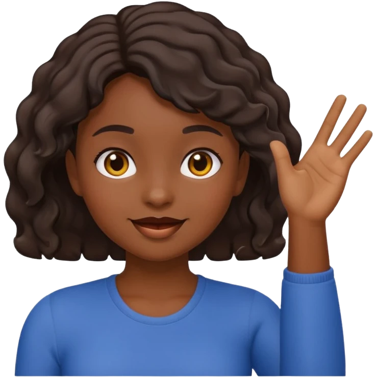 A dark-skinned girl with short, wavy hair raises her right hand 😜 and makes the same emoji movements emoji