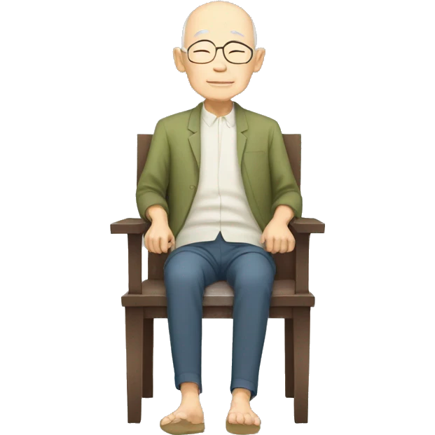 elderly man of Japanese ethnicity, bald, toothless and sleeping sitting up emoji