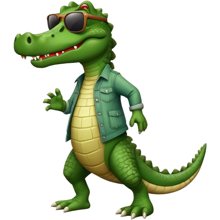 friendly anthropomorphised crocodile in casual clothing, wearing dark sunglasses, walking upright, relaxed pose emoji