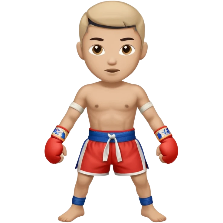 Create a Muay Thai fighter with his guard, like if he was covering himself and with a less serious expresión  emoji