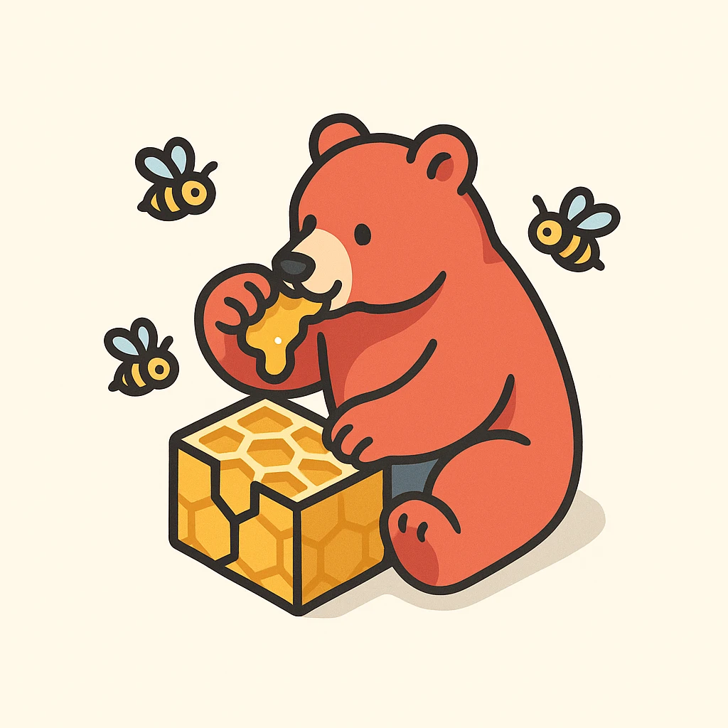 bear eating honeycomb with bees flying around emoji