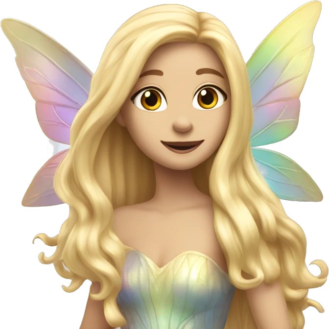 Iridescent fairy flying long hair blonde full body emoji