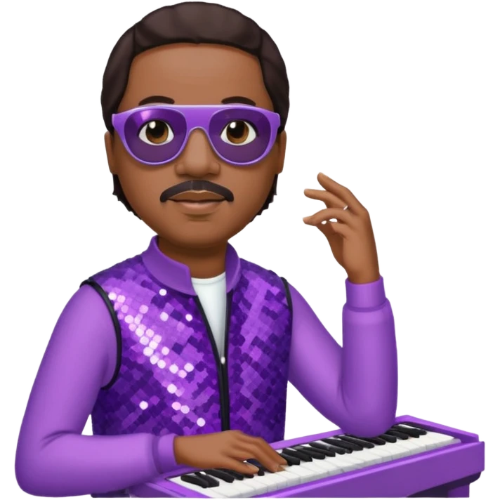Stevie Wonder with dark brown hair, lilac sequin outfit  emoji