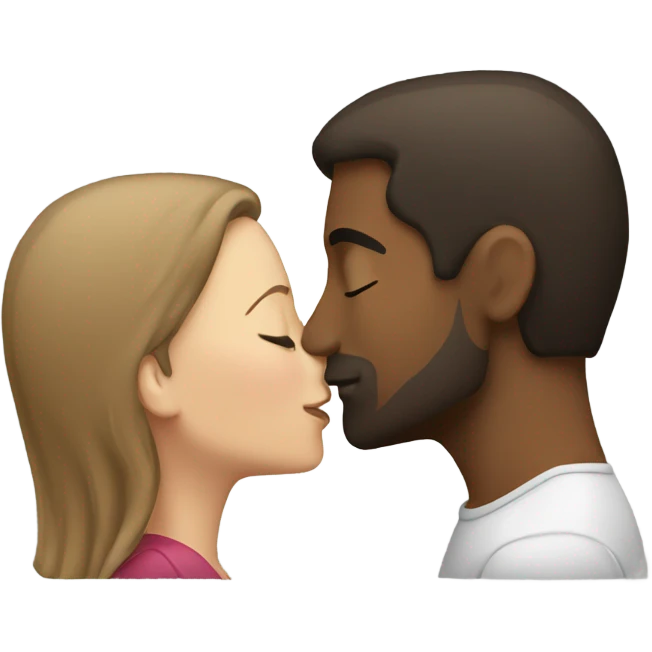 Brown man and white woman kissing  emoji