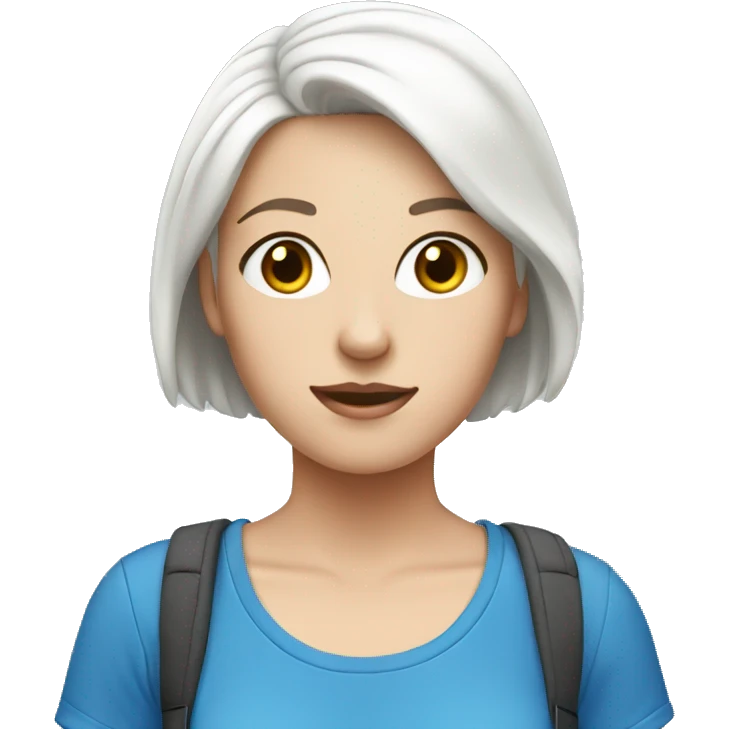 White Girl wearing blue tshirt, white short hair emoji