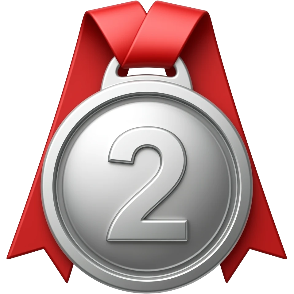silver medal with the number 2 with a red ribbon emoji