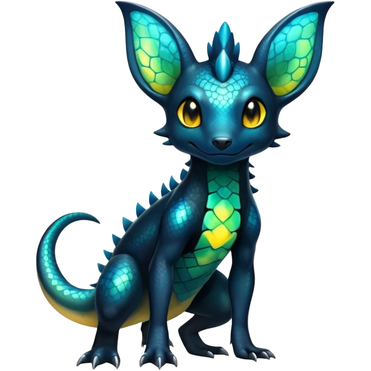 Colorful Iridescent Exotic Salandit-Aurorus-Umbreon-Fakémon-hybrid-creature (full body)  emoji
