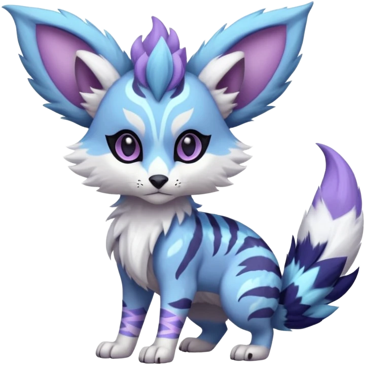 Futuristic furry fluffy floofy feathery tribal marked Genet-Absol-Kyurem-Zeraora-Primagen-fusion-creature  with big wide ears  emoji