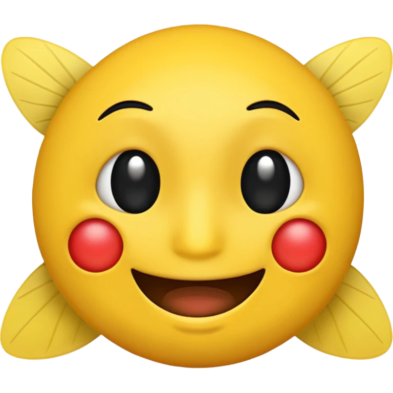 😊🥺 these emojis but with flies around it and its happy yellow face emoji black eyes like the 4th image but its cuter remove the nose make the eyes bigger and fully black and close its mouth make it smile emoji