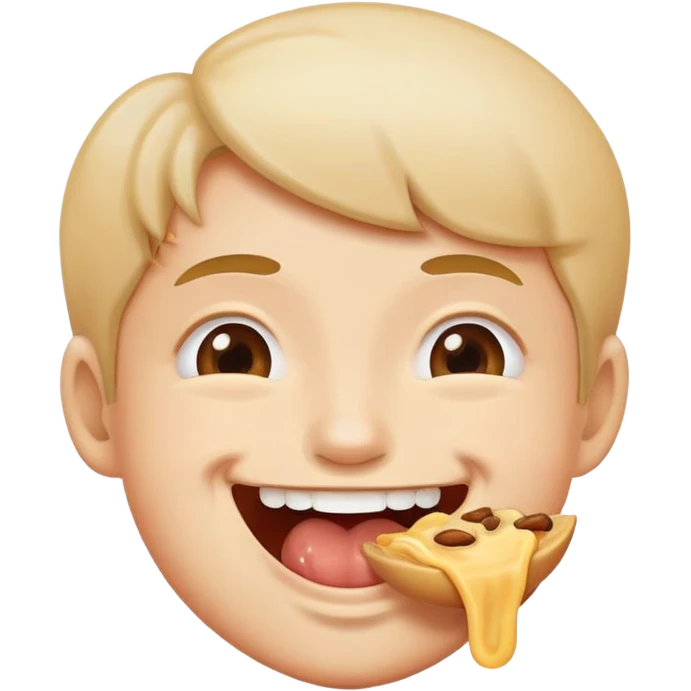 person chewing food slowly, smiling, simple and expressive emoji