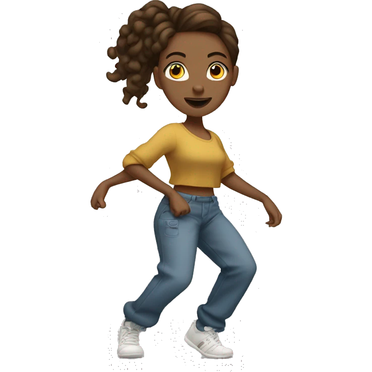 Woman with brown hair and baggy pants and a top dancing hiphop emoji