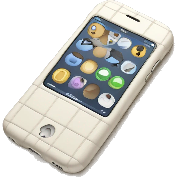 white iPhone 14 with beige checkered case emoji