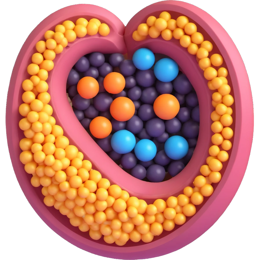 3D scientific diagram of a biomembrane with organelles, cutaway view showing double phospholipid layer, embedded proteins, surface carbohydrates, nearby nucleus and ribosomes, realistic lighting, educational clarity emoji
