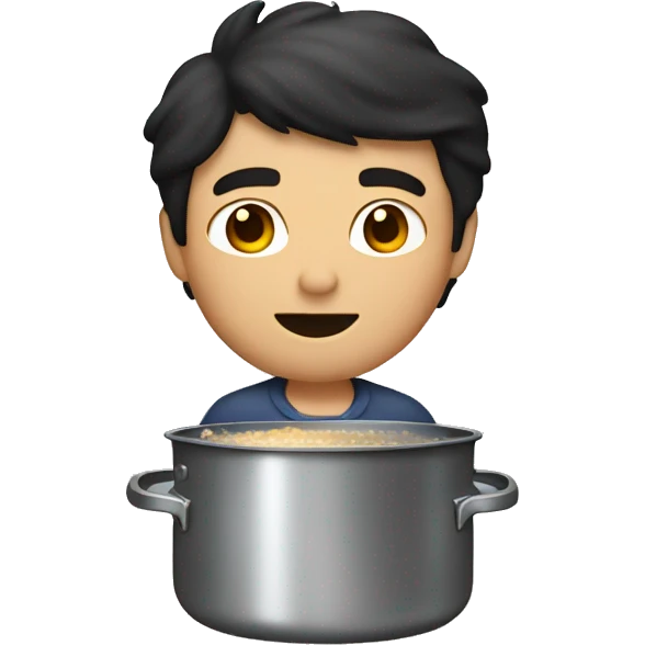 Dark hair Male stirring a stock pot emoji