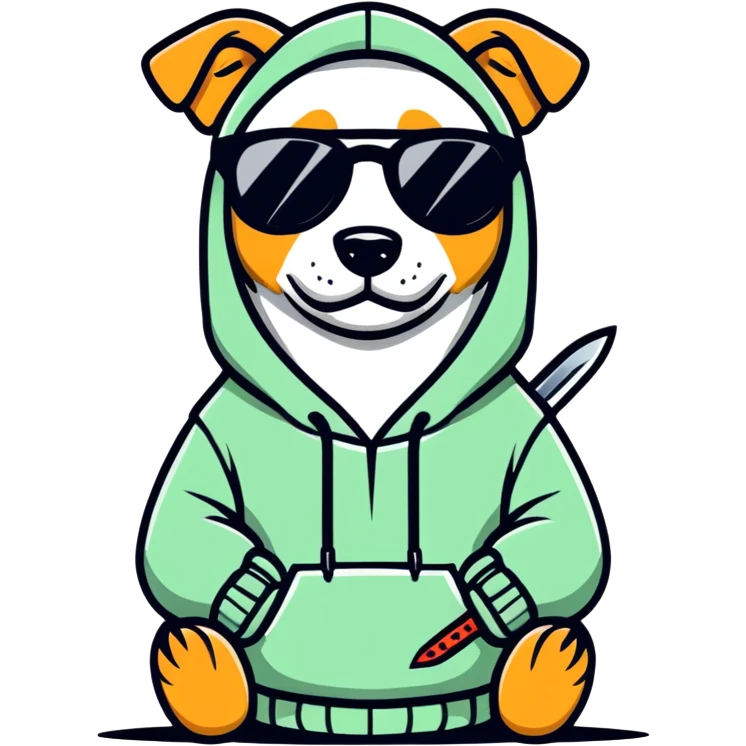 Dog with cool hoodie and sunglasses with knife in hand emoji
